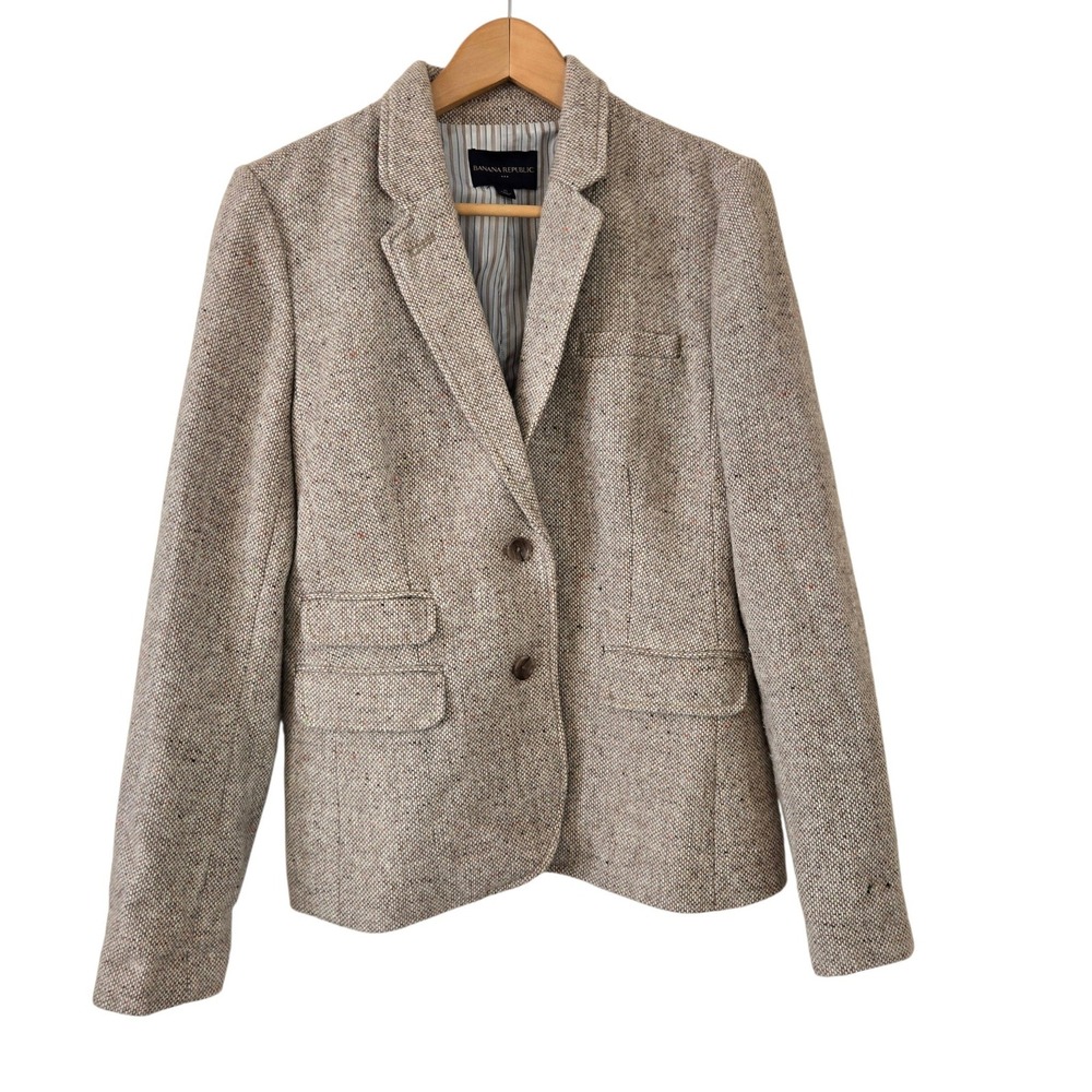 Banana Republic Wool Blend Tweed Blazer Womens 10 Beige Donegal Speckled Fitted